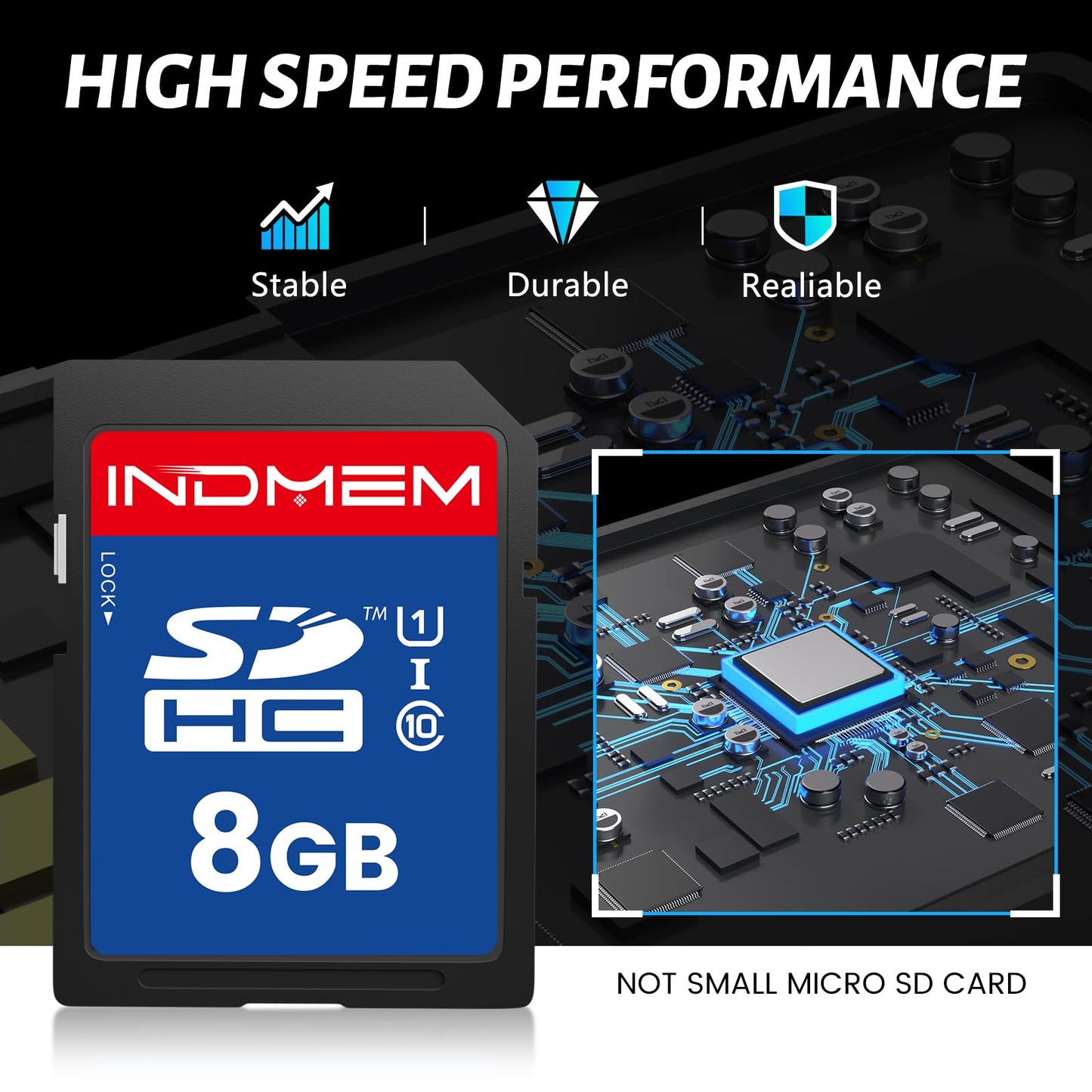 INDMEM SD Card 8GB, 8 Packs Class 10 8GB Flash Memory Card MLC Standard Secure Digital Cards Camera Card