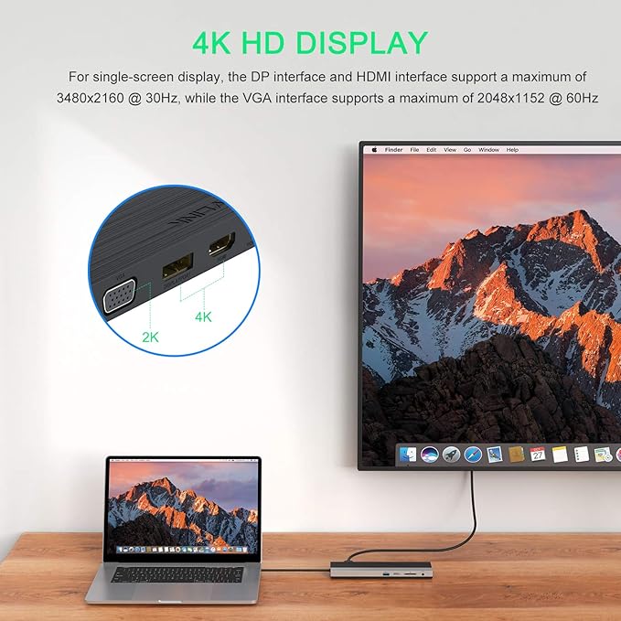 WAVLINK 12-in-1 USB C Docking Station, Triple Display Type C Hub Multiport Adapter with HDMI, DisplayPort, VGA, Ethernet, USB-C 100W PD3.0 Charging, USB3.0, USB2.0, SD/TF Card Reader, Audio