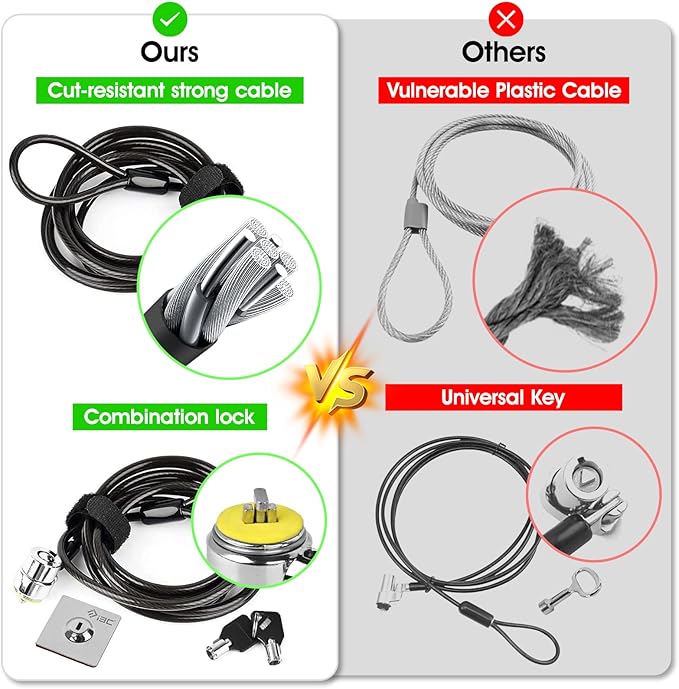 I3C Laptop Cable Lock, Hardware Security Cable Lock with Keys, Anti Theft Combination Lock Compatible with Laptop Monitor Tablet Surface Projector and Other Electronic Devices (1 Pack)
