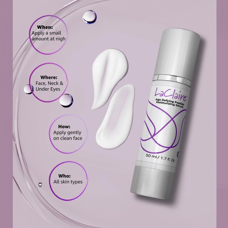 LaClaire Age-Defying Peptide Moisturizing Serum – Retinol Night Treatment with Vitamin C & Aloe Vera – Wrinkle-Reducing & Hydrating, 1.7 oz