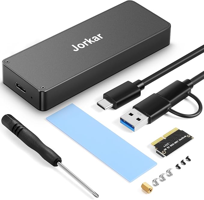 Jorkar External SSD Enclosure USB-C 3.2 for 12+16 Pin MacBook Air/Pro SSDs mid 2013-2017, CNC Hard Drive Case for A1466 A1465 A1502 A1398 SSDs, Portable SSD Reader Box
