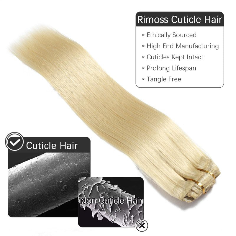 Rimoss Clip in Hair Extensions Real Human Hair - 120g 12 Inch 7pcs, Bleach Blonde Color - Premium Soft Remy Hair Extensions Real Human Hair Clip ins Straight for Women (#613 12 Inch)