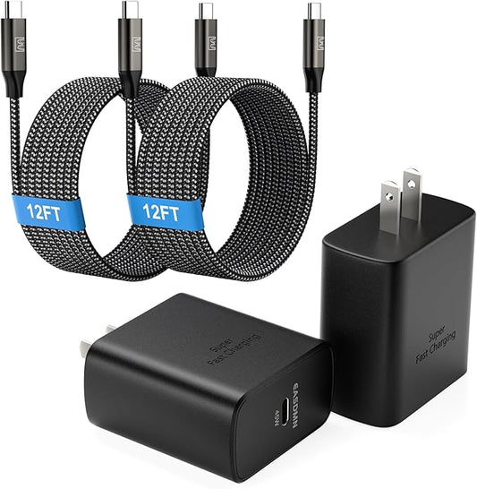 Super Fast Charger Type C, [2 Pack] USB-C Charger PD/PPS Wall Charging Block for Samsung Galaxy S26 Ultra/S25 Ultra/S25+/S25/S24/S23 Ultra/S23+/S22 Ultra/S22+/S20 Ultra, Tab S8(with 2X 12ft Cable)