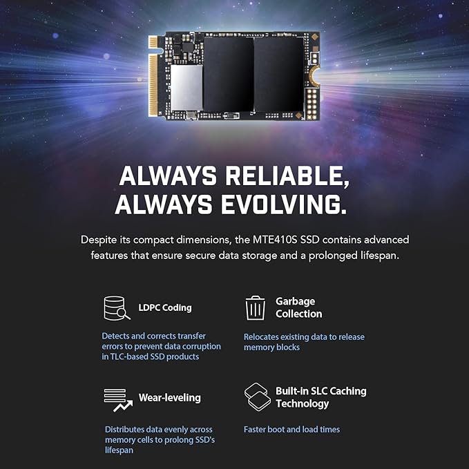 Transcend MTE410 2TB M.2 2242 SSD, Up to 5000MB/s, PCIe Gen4x4 NVMe 3D TLC for Ultra-Thin Laptops/Lenovo Legion Go/Yoga Gen 6/ASUS ExpertBook/ZenBook/Mini PC/DRAM-Less Design for Low Power Consumption
