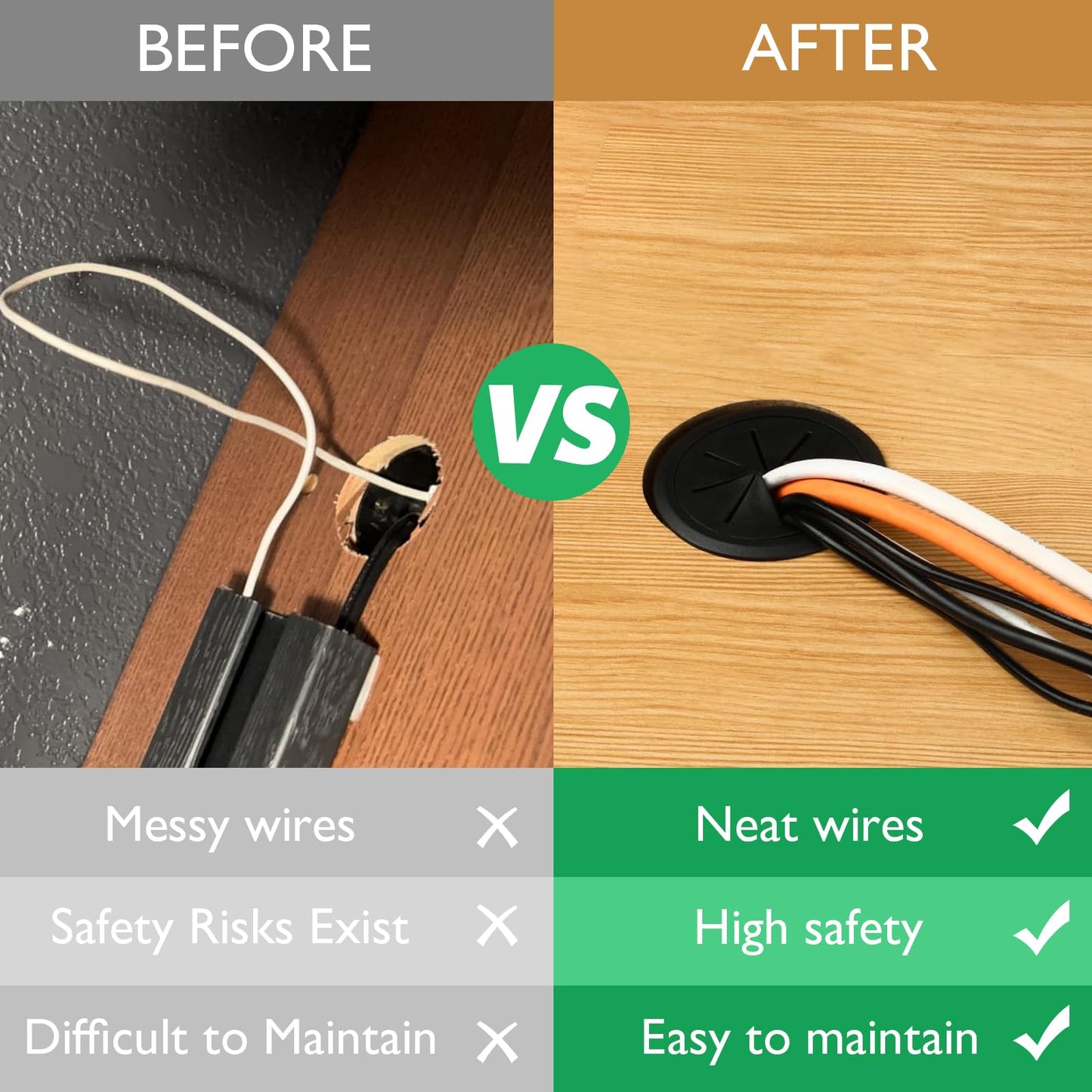 EASYEAH 5 Pcs Desk Grommet 2-3/8" / 60 mm, Desk Hole Cover for Cables Coffee, Cable Grommet ABS Plastic, Desk Hole Grommet for Home & Office Pc, Detachable Cable Cord Organizer