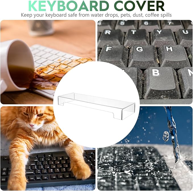 Tofficu Clear Acrylic Keyboard Dust Cover for Desktop Full Size Keyboard 4X4X1.9 Inch Waterproof Protective Cover for 104 Keys