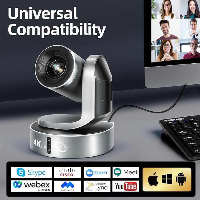 Vunvooker 4K Conference Room Camera,PTZ Camera 20X Optical Zoom with IP/USB3.0/HDMI/RS232/RS485 for IP Live Streaming Video Conference and Church Education
