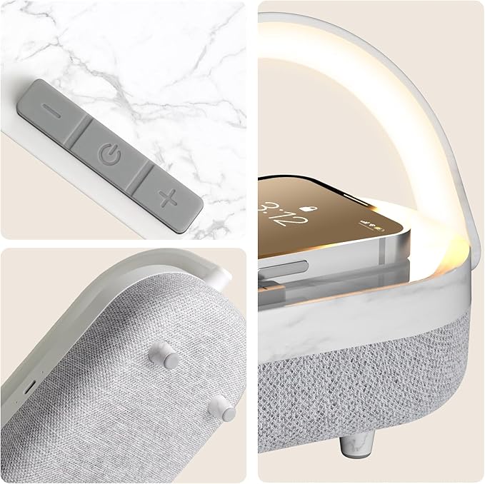 iGaur Nightstand Lamp with Wireless Charger,4 in 1 Touch Bedside Lamp Bluetooth Speaker,Portable Dimmable LED Night Light,Corporate Gifts Premium for Employees Clients,Birthday Gifts Women Wife Friend