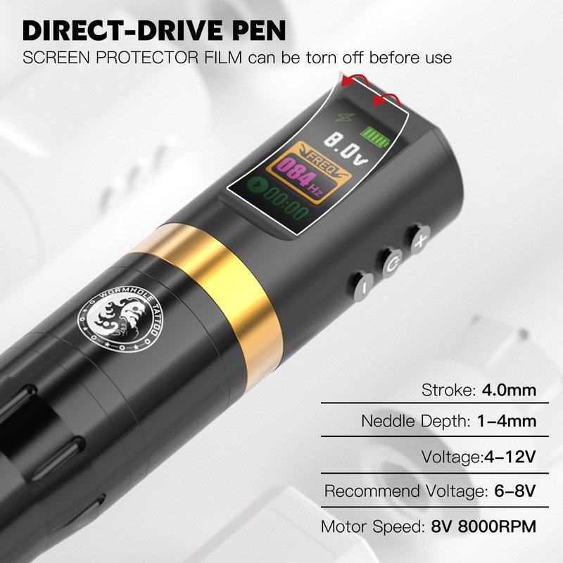 Wormhole Tattoo 58Pcs Complete Tattoo Gun Kit - Aluminum Alloy LED Smart Tattoo Pen Wireless Tattoo Machine with 1800mAh Battery for Tattoo Beginners - Black WTK313