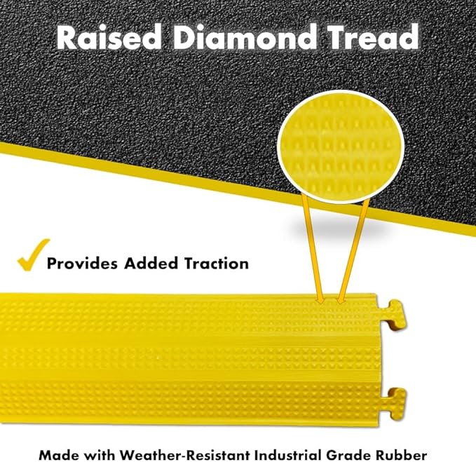 Kable Kontrol Drop Over Floor Cord Cover – 60” Inch Long 1 Channel Cable or Wire Protector – 10 Pcs Bulk Pack - Rubber Ramp for Indoor and Outdoor Use – Yellow