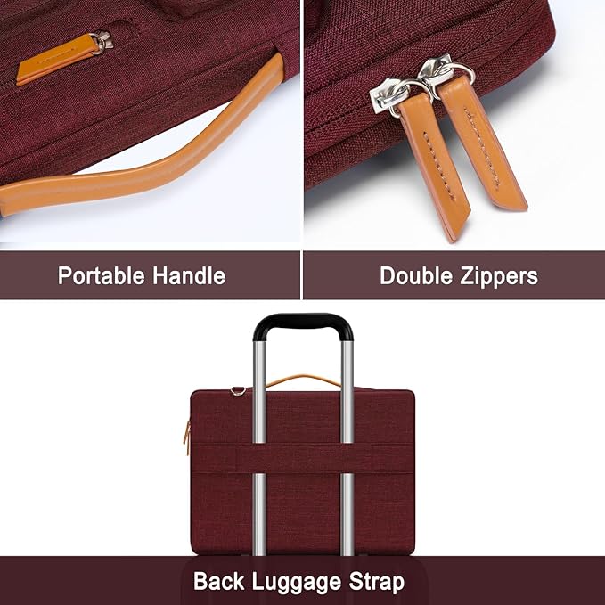 MOSISO 360 Protective Laptop Shoulder Bag,13-13.3 inch Computer Bag Compatible with MacBook Pro 14, HP, Dell, Lenovo, Asus Notebook,Side Open Messenger Bag with 4 Zipper Pockets&Handle, Wine Red