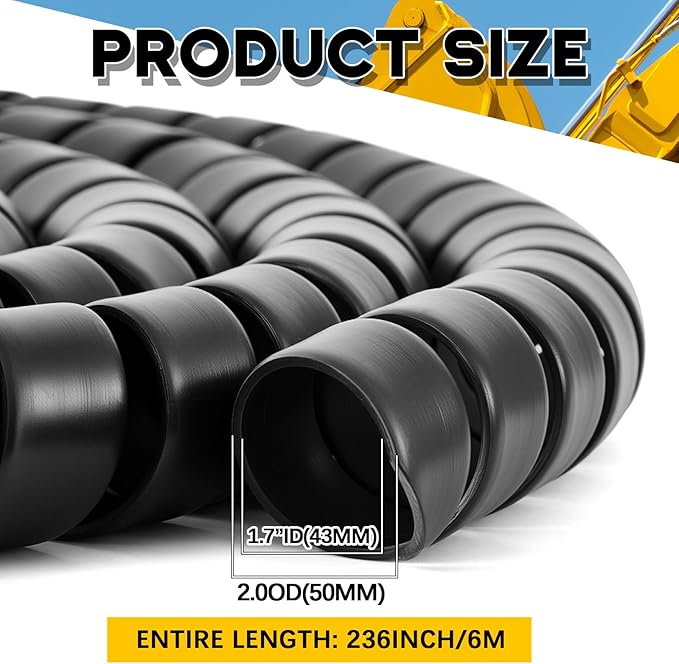 Innconee 1 Pcs Spiral Wrap Cable Protector, Safe 2.0" Od x 20' Pre Cut Lengths Hydraulic Hose Protector Wrap to Avoid Wear and Extend Life for Hydraulic Pneumatic Hoses