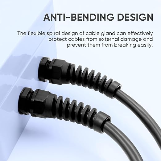 Strain Relief Cord Connector,LISTENJIALE 10Pcs NPT 3/8" Waterproof Cable Gland Flex Spiral Strain Relief Adjustable 5-10mm Cable Connector Nylon Joint with Gaskets(Black)