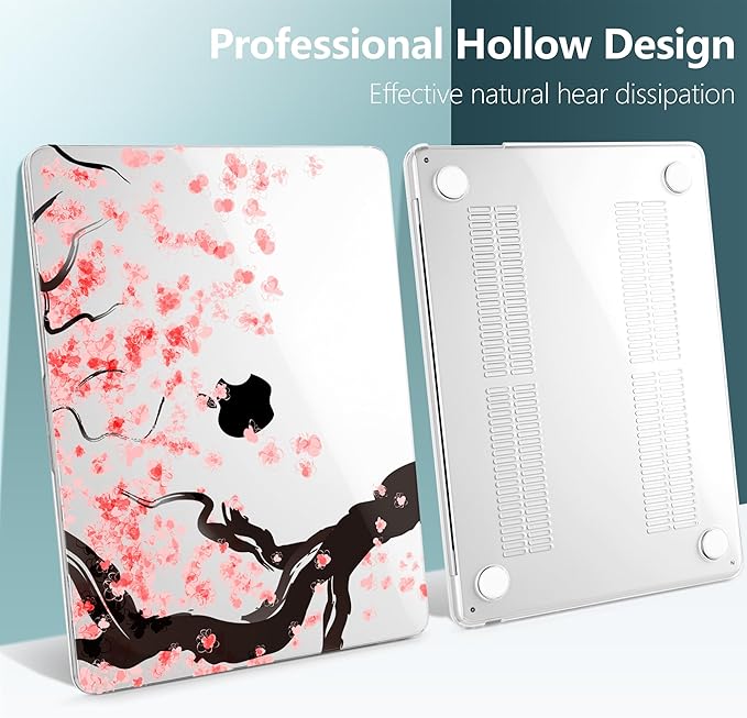 TWOLSKOO for MacBook Air 13 inch Case M5 2026 M4 2025 M3 M2 2024-2022 A3449 A3240 A3113 A2681, Plastic Hard Shell & Keyboard Cover & Screen Film for MacBook Air 13.6 inch Case, Cherry Blossoms