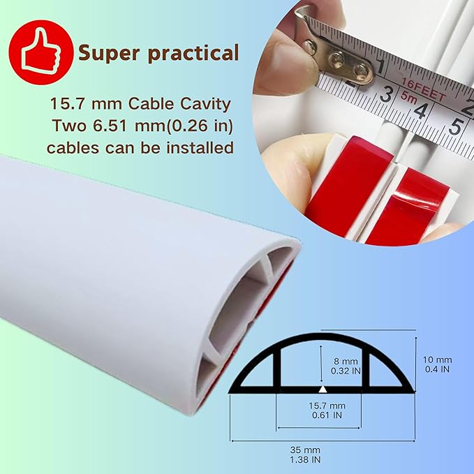 BEIEBIJOB Self Adhesive Floor Cord Cover, Cable Protector, 3.3ft, White