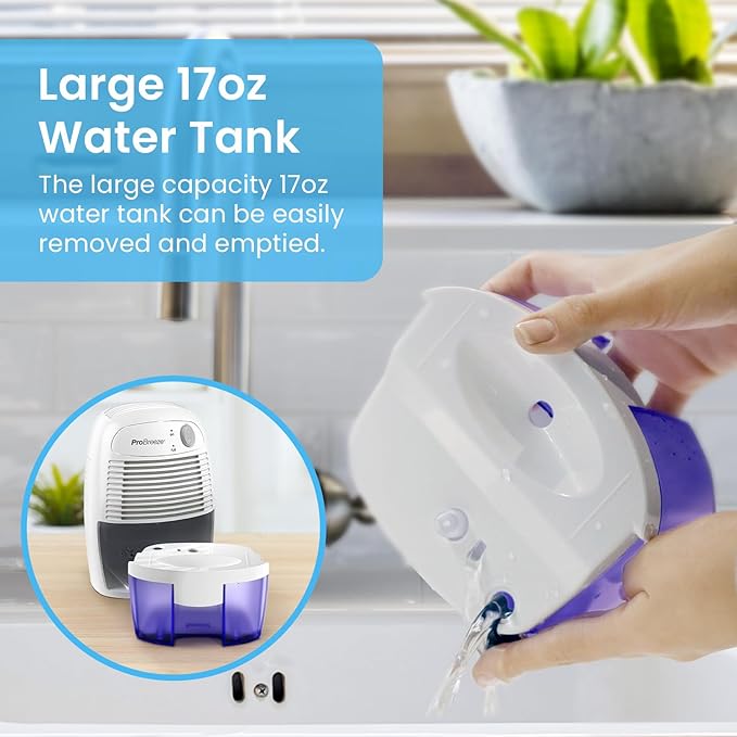 Pro Breeze Electric Mini Dehumidifier for Home (215 sq.ft) 17oz Capacity, Energy Efficient, No Noise, Compact and Portable for High Humidity in Kitchen, Bedroom, Bathroom, Basement, RV, Office, Garage