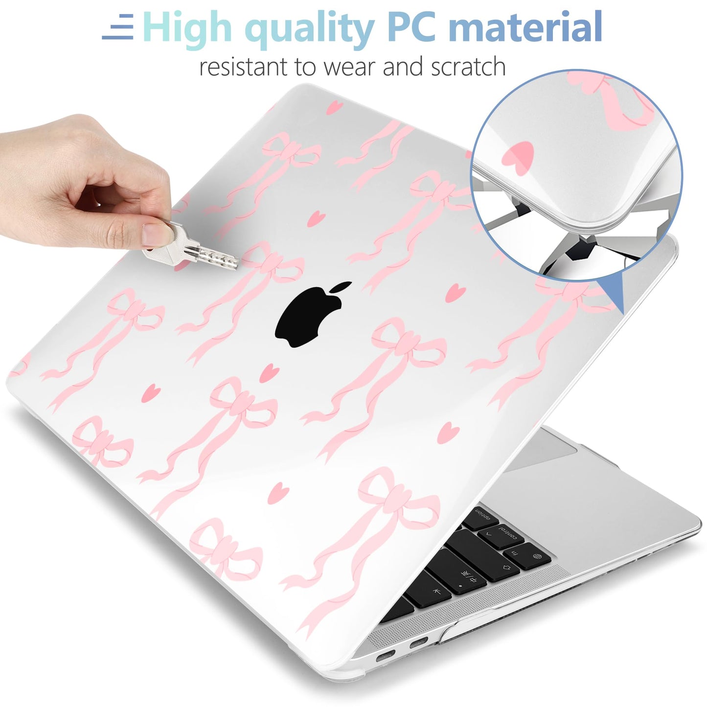 MEEgoodo for MacBook Air 13 inch Case 2021 2020 2019 2018 Released A2337 M1 A2179 A1932 with Touch ID, Plastic Hard Shell & Keyboard Cover Compatible with MacBook Air Case 13.3,Trendy Bow & Hearts