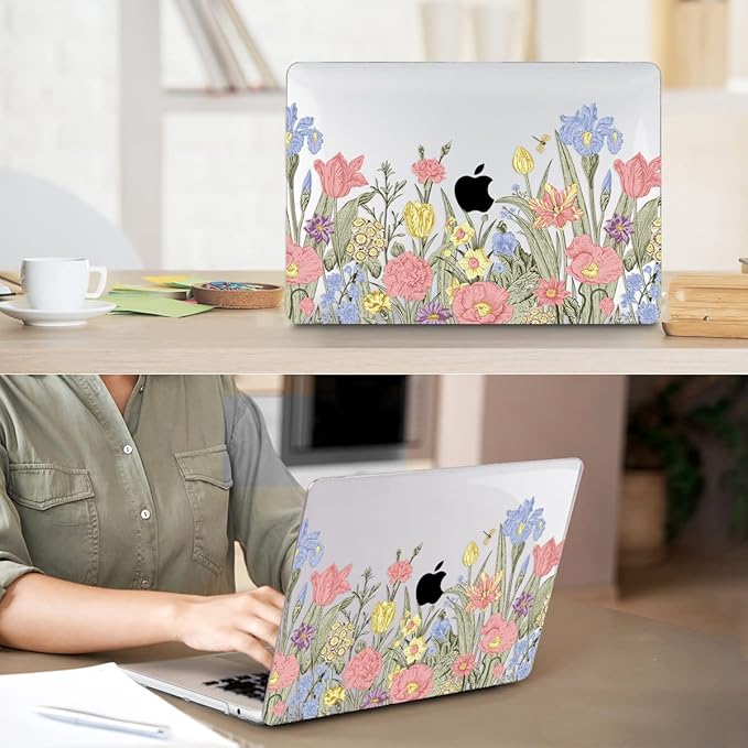 HOHAIYOO Compatible with MacBook Air 13 inch Case 2026 2025-2022 M5 A3449 M4 A3240 M3 A3113 M2 A2681, Plastic Hard Shell&Keyboard Cover&Screen Film&Webcam Cover for MacBook Air 13.6", Spring Flowers