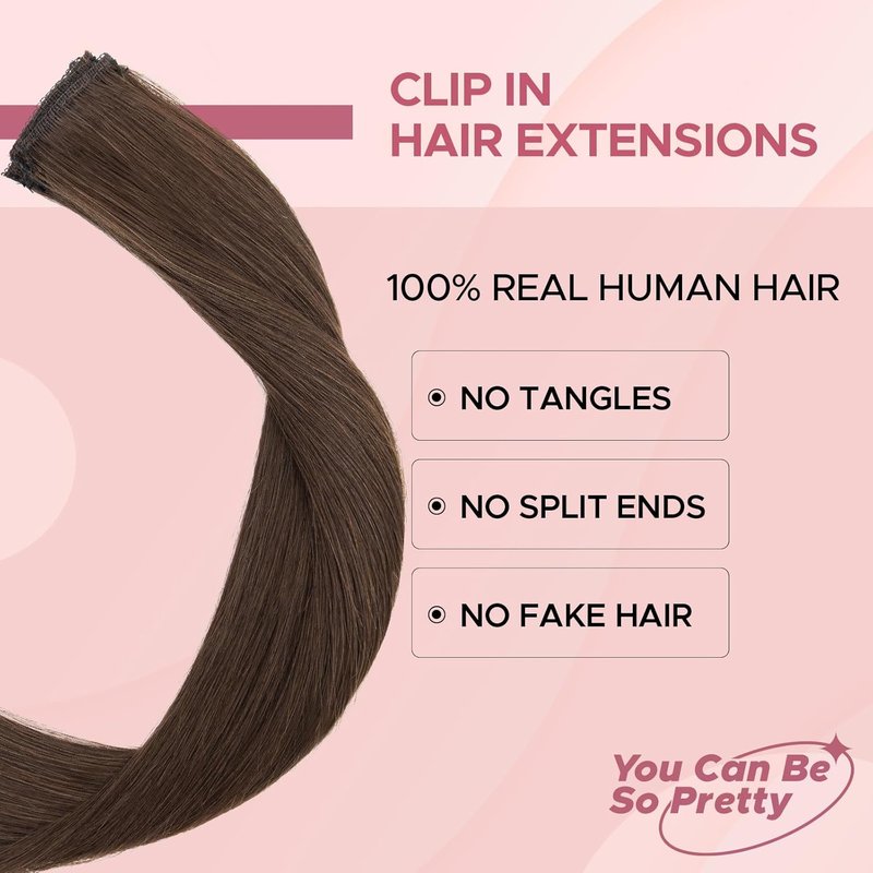 Clip-In Hair Extensions - Real Human Hair, 12 Inch, Dark Brown, Straight | Add Volume & Length for Daily Wear