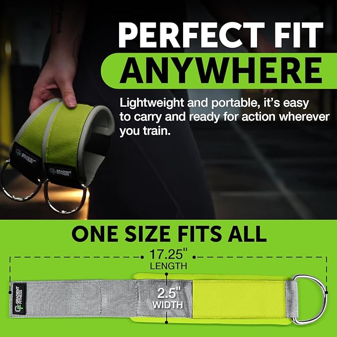 Gradient Fitness Ankle Straps (2 Pack) | Ankle Strap for Cable Machine, Ankle Bands for Working Out, Cable Ankle Strap, Cable Machine Attachment, Ankle Cable Attachments for Gym (Grey|Green)