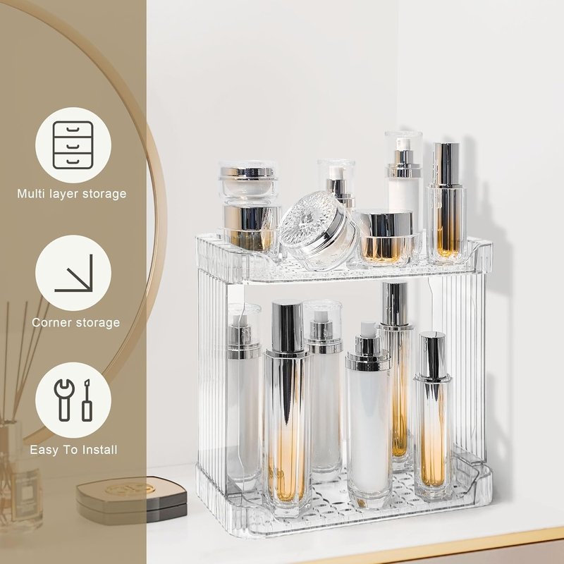 Bathroom Counter Organizer - 2-Tier Clear Skincare & Makeup Holder for Cosmetics