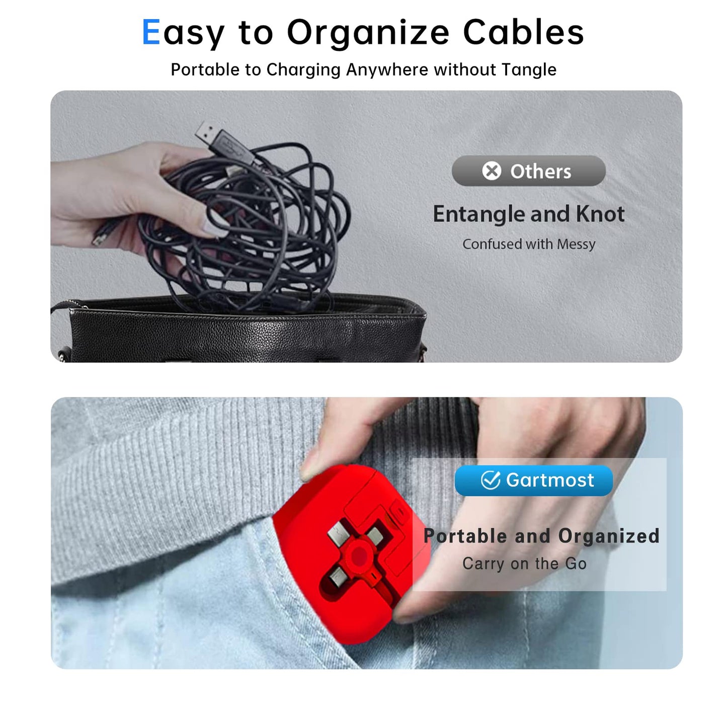 Gartmost 3 Pack Three in One Charging Cable Cord. 3 in 1 Charging Cable Retractable. Compatible USB C/Micro USB/L, Compatible with iPhone 17/16/15/14/13/12/11/Android, Tablet (Blue+Red+Green)