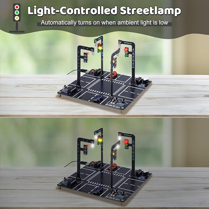 MIOYOOW LED Traffic Light Soldering Kit, STEM Educational Electronics Project with Sounds DIY Traffic Signal Light Circuit Board Soldering Practice Kit for Home School Learning