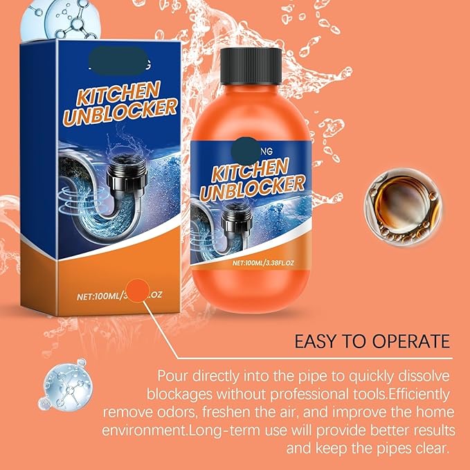 Powerful Pipe Drain Cleaner for Kitchen & Toilet - Grease Remover for Sinks, Drains & Sewers - Long - Lasting Clog Prevention & Quick Unclogging Solution(1PCS)