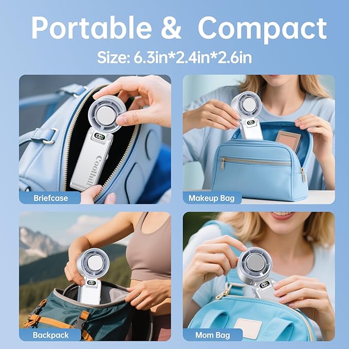 Handheld Portable fan with Turbo Cooling - Hand Held Fan Rechargeable, 1-199 Speeds, Up to 12Hrs Battery Life, Powerful Mini Personal fan for Travel, Outdoor, Beach & Makeup