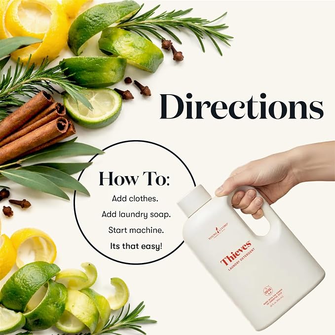 Young Living Thieves Laundry Detergent, Concentrated Plant-Based Formula with Enzymes, Fresh Citrus Scent, For HE and Standard Washers, 32 fl oz - 1 Pack