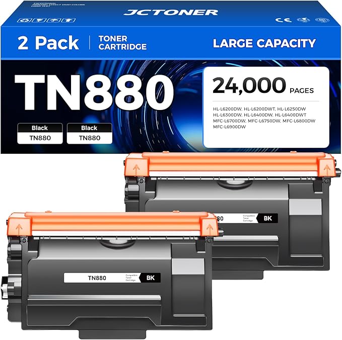 JCTONER TN880 Black Toner Cartridge 2-Pack High Yield Compatible for Printer Ink