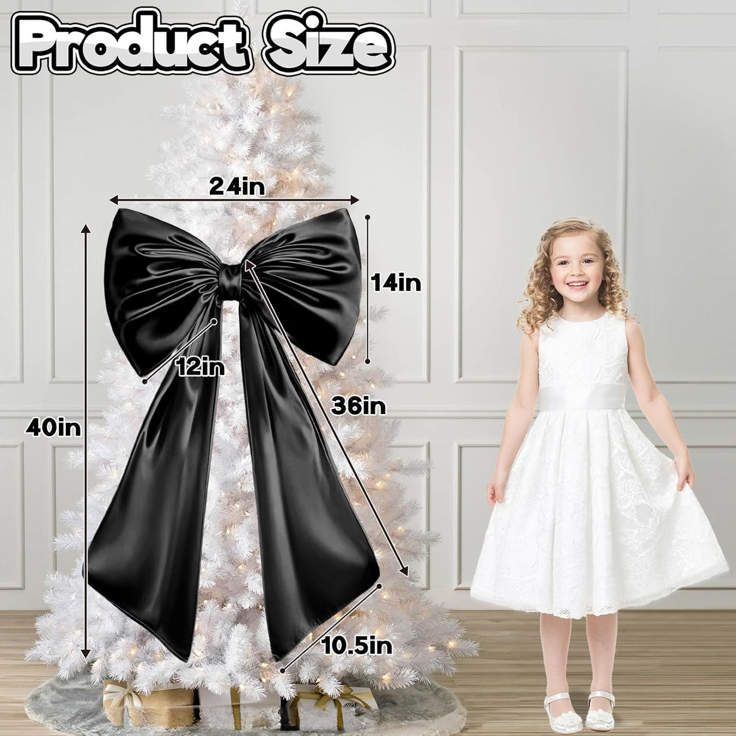Skiennix Black Bow Decor - 40 x 24 Inches Large Satin Ribbon Tie for Wedding & Birthday Backdrop