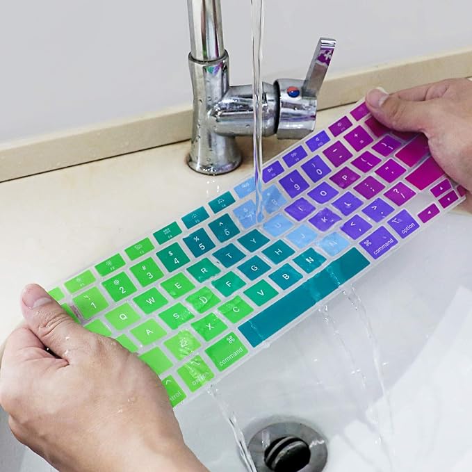 Allinside Soft Silicone Keyboard Cover for MacBook Air 13.3 inch (A2337 M1 A2179, 2021 2020) with Touch ID, Quiet Typing Keyboard Protector Skin, US Version, Rainbow