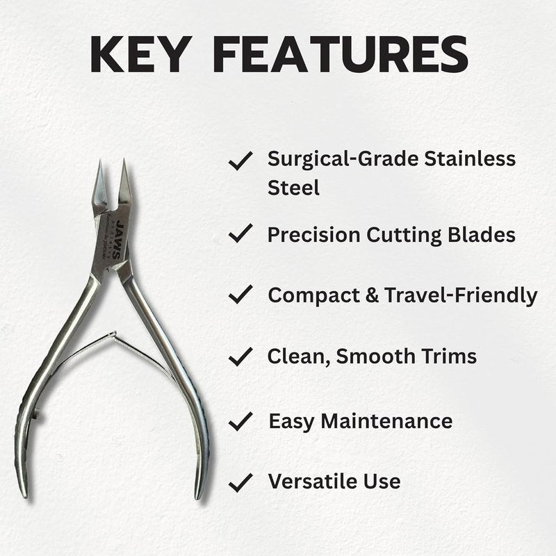 Jaws Podiatry Toenail Clippers - Surgical-Grade Stainless Steel, Double-Action Blades | Compact Silver Pedicure Tool for Thick Nails