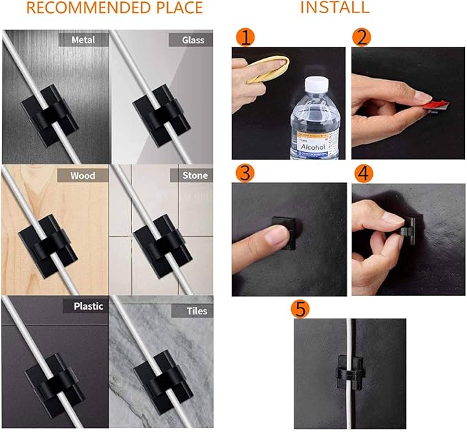 SAISN Adhesive Clips Strong Wire Holders 100 Pack Self-Adhesive Wire Clip Cable Cord Desk Management for Office Home and Car