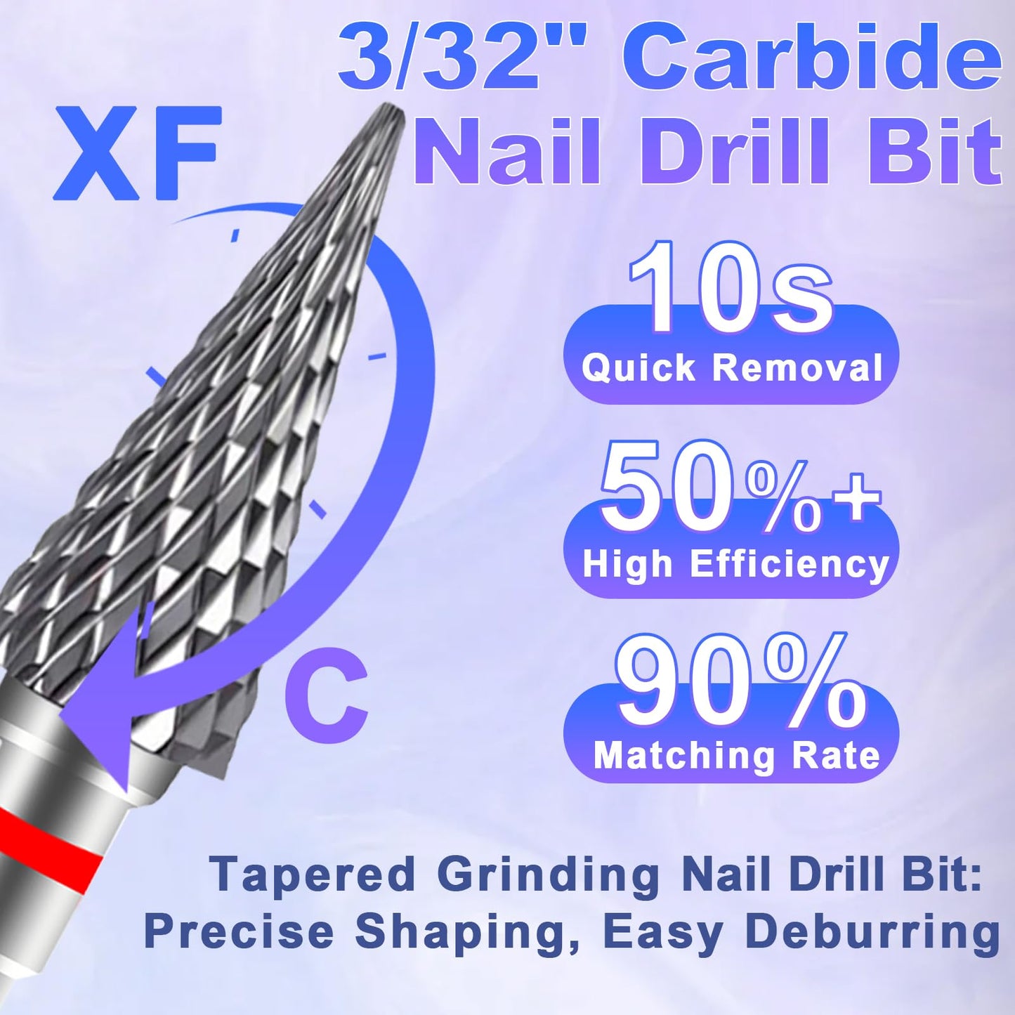 FATUXZ Nail Drill Bit, 3/32'' Professional Carbide Under Nail Cleaner Nail Bit for Cuticle Dead Skin Nail Prepare, Nail Cleaner for Cuticle Dead Skin (Fine - F, Silver)