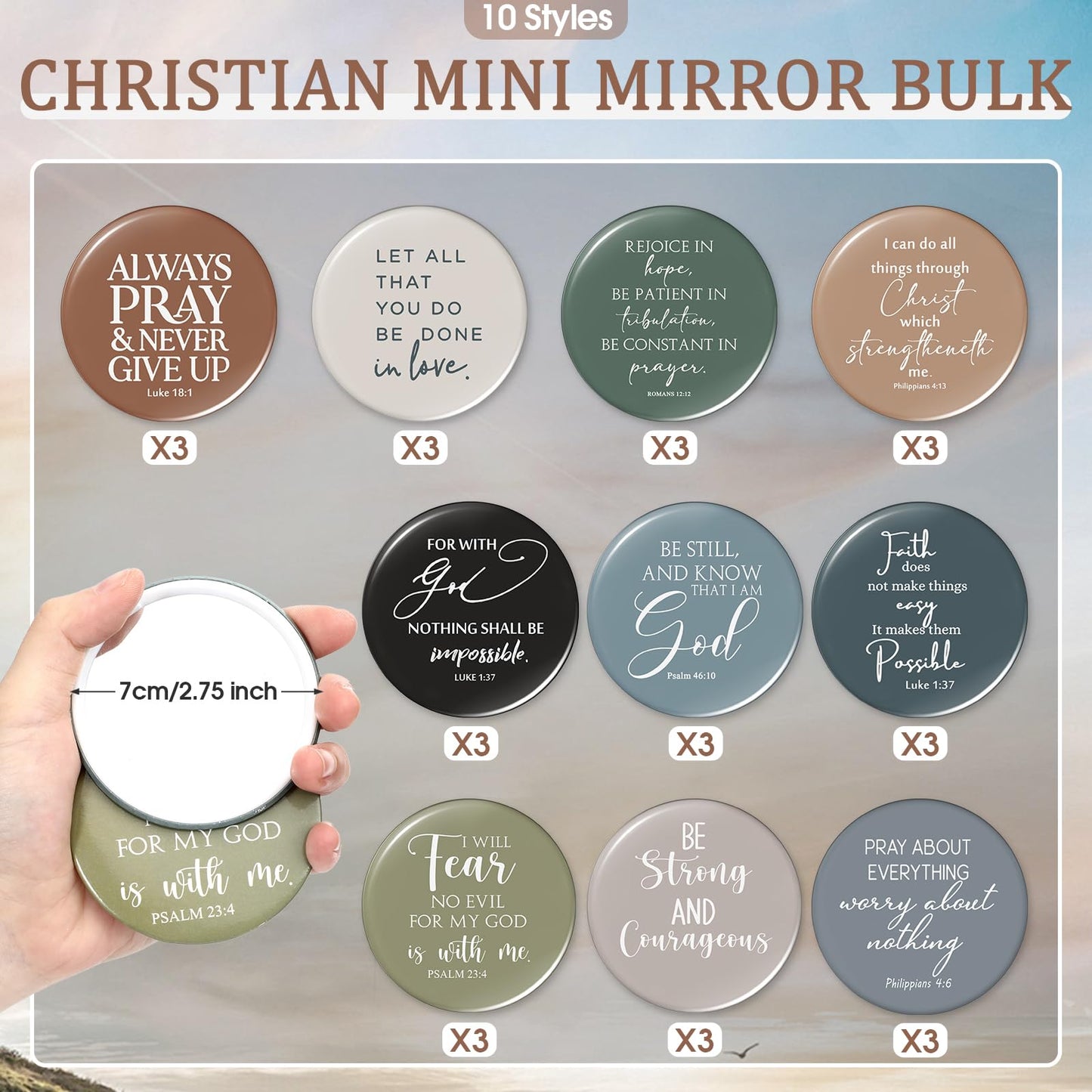 Reginary 30 Set Christian Gifts for Women Bulk 30 Religious Canvas Makeup Bags 30 Bible Verse Compact Mirrors Church Inspirational Appreciation Gifts for Mom Clergy(Neutral Colors,Aesthetic Style)