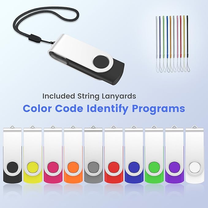 ABLAZE 8GB Flash Drive 50 Pack, USB 2.0 Memory Stick with Lanyards Swivel Thumb Drives Bulk Pendrive U Disk for Data Storage (Mixcolors)