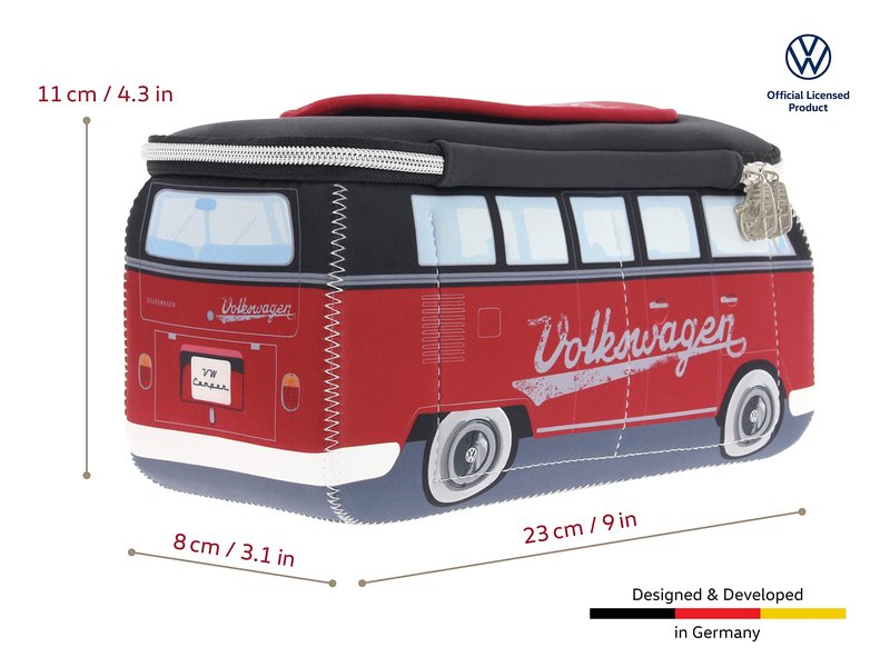 BRISA VW Collection - Volkswagen Neoprene Universal Makeup Cosmetics Toiletry Travel Pharmacy Bag in T1 Bus Design (Red/Black) (Small (9.1 x 4.3 x 3.1 inches))