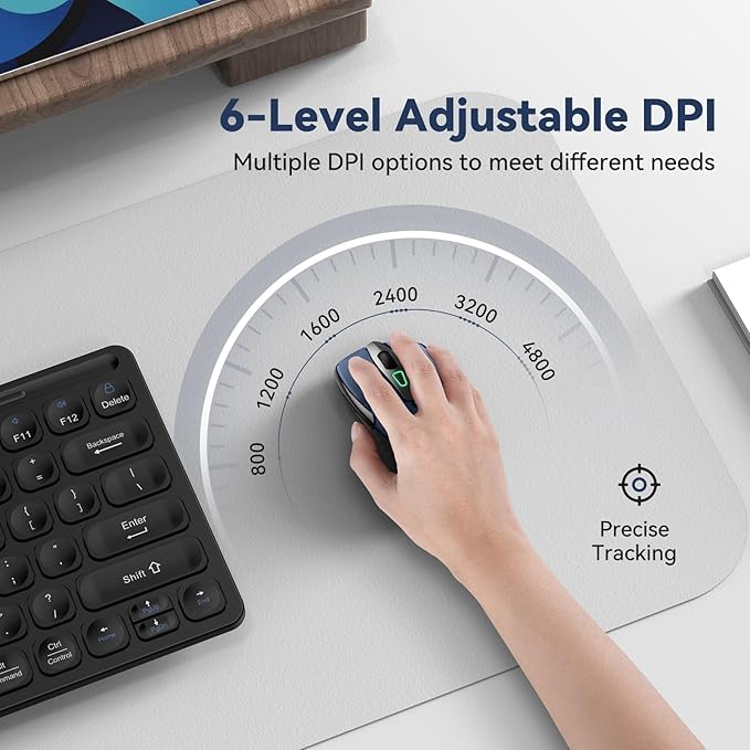 TechRise Bluetooth Mouse (BT5.0/3.0 & 2.4G) Rechargeable Wireless Mouse, 4800 DPI Optical Tracking, 6 Adjustable DPI, 2.4GHz with USB A Receiver, Quiet Clicks, Ergonomic Grips, 6 Buttons - Blue