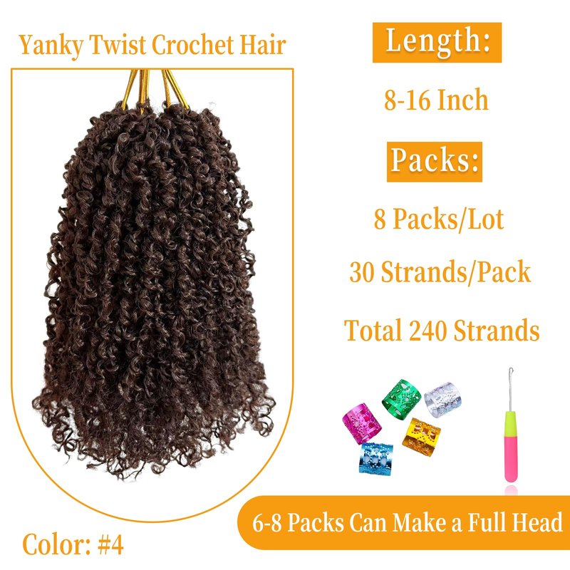 12 Inch Pre-Looped Yanky Twist Crochet Hair, 30 Strands/Pc, Mini Passion Twists, Senegalese Braiding Hair (4#, 8 Pcs/Pack)