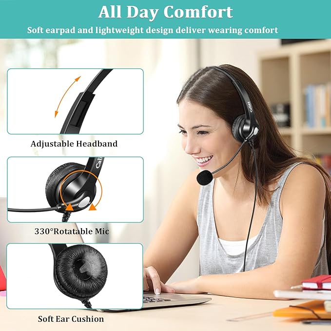 Callez 3.5mm Headset with Microphone Noise Cancelling for Cell Phone PC Laptop, Stereo Computer Headphones for iPhone Android Call Center Office Skype, in-line Control, Clear Chat
