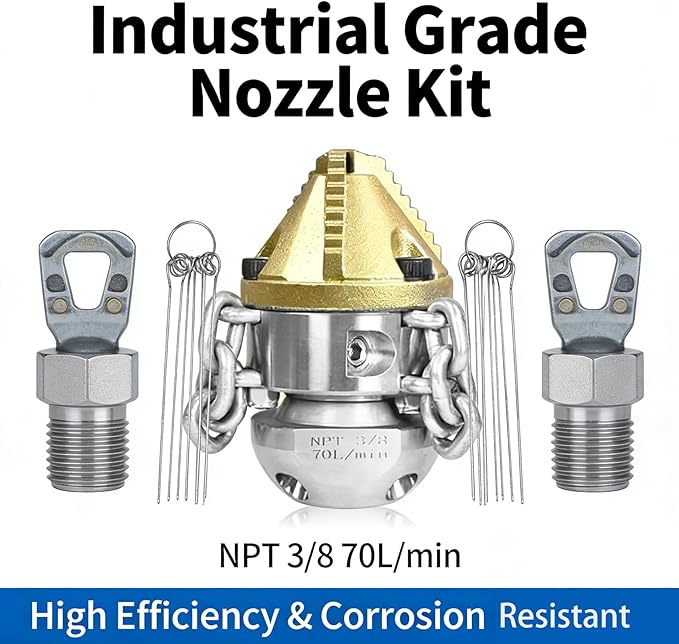 Anrain 3/8" NPT Sewer Jet Nozzle, 70L/min High-Pressure Drain Cleaner with Sharp Tip & Removable Chains, Compatible with 70L/min Pressure Washers for Pipe Blockages (Roots, Deposits)