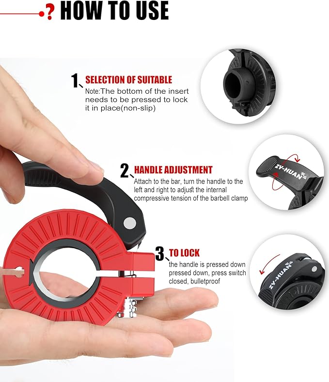 ZY-HUAN Pro Barbell Clips 1 inch Barbell Clamps 0.9-1.18inch Quick Release Weight Clips for Bars Multi-Size Adjustable Olympic Barbell Clamps (Red+Black)