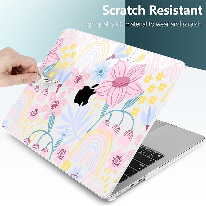 TWOLSKOO for MacBook Air 13 inch Case M5 2026 M4 2025 M3 M2 2024-2022 A3449 A3240 A3113 A2681, Plastic Hard Shell & Keyboard Cover & Type C for MacBook Air 13.6 inch Case, Floral Spring