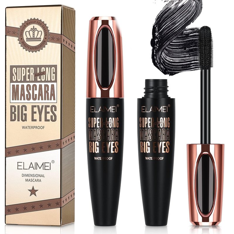 Volume & Length Mascara - 2 Pack Black Waterproof 4D Silk Fiber for Long-Lasting Glamour