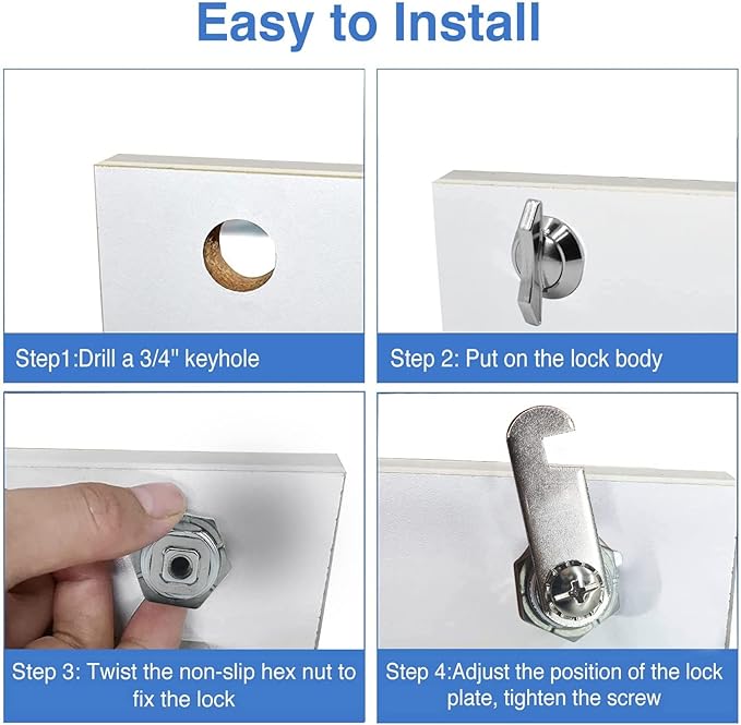 Thumb Operated Offset Cam Lock, 1-1/8” Cylinder Fits on 7/8” Max Door Thickness, Non-Locking Replacement Lock for RV Compartment Camper Storage, Cabinets,Drawers (1-1/8 Inch 6Pack)