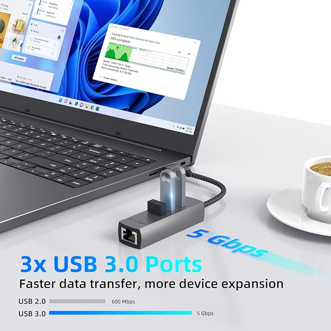 USB A to Ethernet Adapter, WALNEW USB 3.0 to RJ45 Gigabit Ethernet Adapter, Compatible with Mac,MacBook Pro/Air,Samsung Galaxy Tab