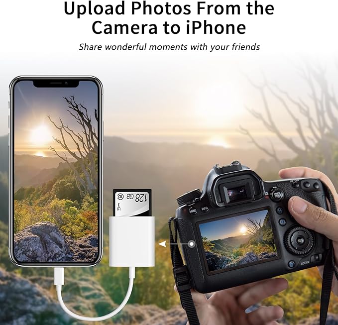 SD Card Reader for iPhone iPad Camera with USB C, Dual Card Slot USB 3.0 Memory Card Reader Supports SD/TF Card Trail Camera Viewer SD Card Adapter Portable Micro SD Card Reader No App Plug and Play
