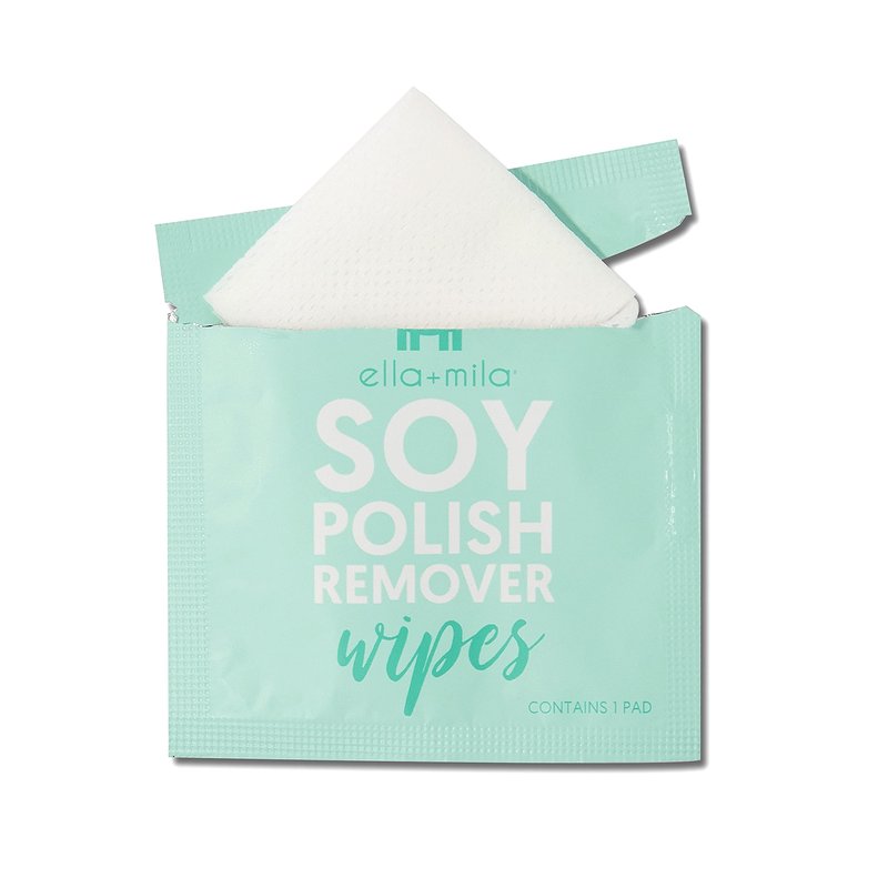 ella+mila Soy Nail Polish Remover Wipes - Non-Acetone, Non-Toxic Fingernail Polish Remover Pads - Travel Size, Individually Wrapped, Lint Free - Enriched with Vitamins (12 Pack)